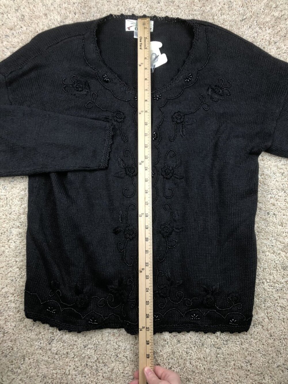 Vtg Orvis Cardigan Sweater Womens XL Long Sleeve Knit Floral Design Black NWT - Picture 6 of 8